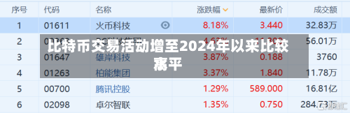 比特币交易活动增至2024年以来比较高水平